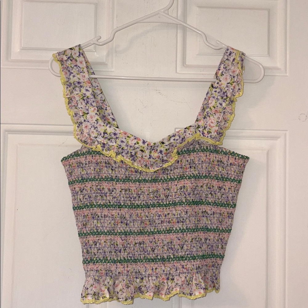 NEW Heartloom -cotton FLORAL cropped dove top sz medium